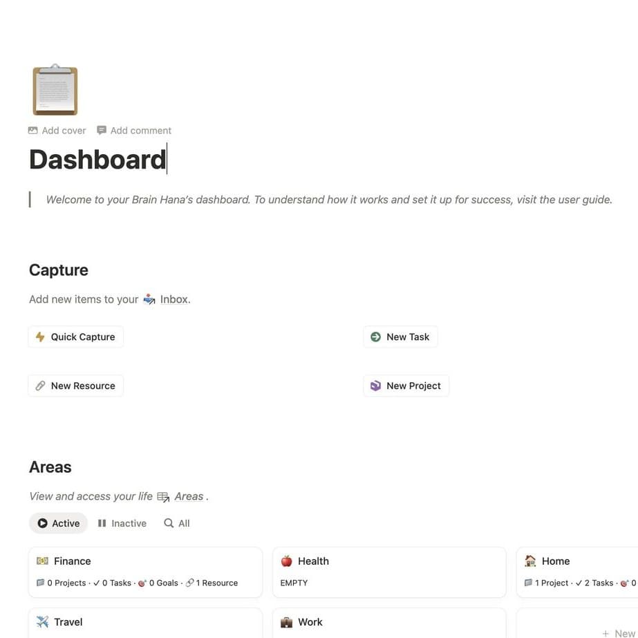 Brain Hana Notion dashboard